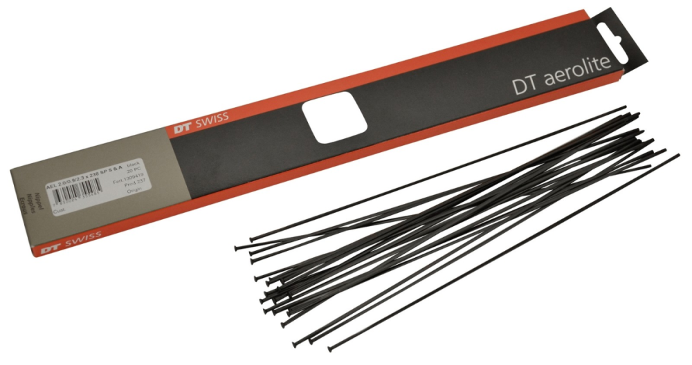 DT Swiss Speichen Aerolite straightpull 266mm schwarz, 2,0/2,3x0,9mm, ohne Nippel, Karton à 20 Stk.