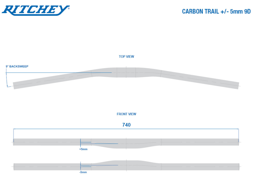 Ritchey MTB Lenker WCS TRAIL Carbon 9°/5mm, UD Carbon matt, 31.8mm, 740mm