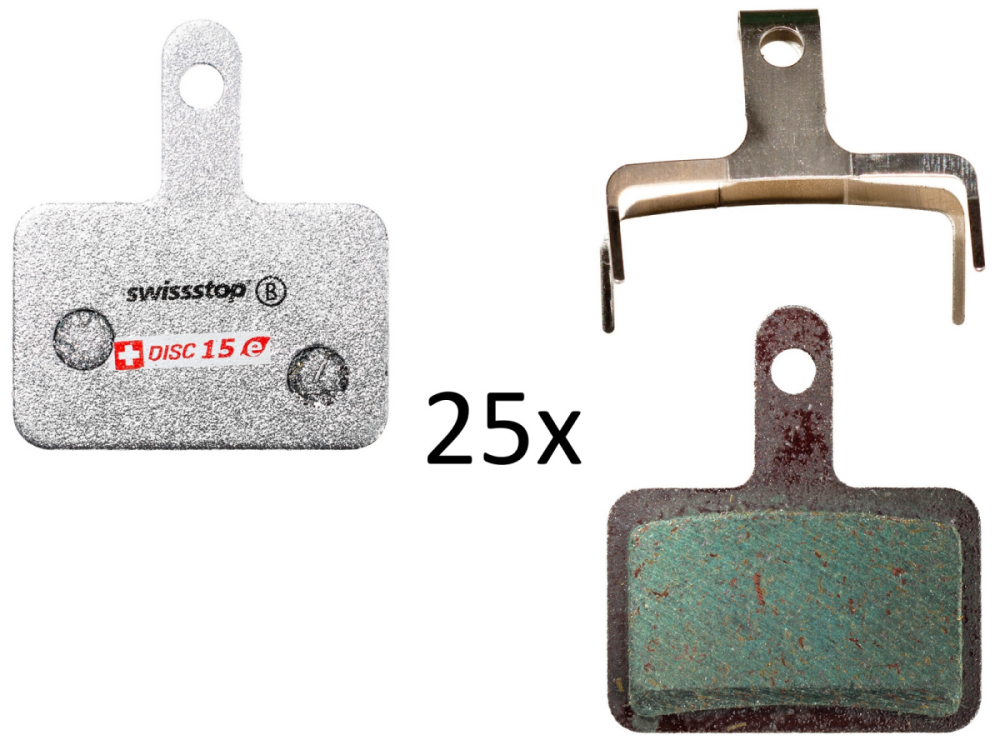 SwissStop   Bremsbelag Disc 15 E Shimano/TRP/Tektro, Box à 25 Paar, Deore BR-M575/525/515, LX BR-T675/505, ...