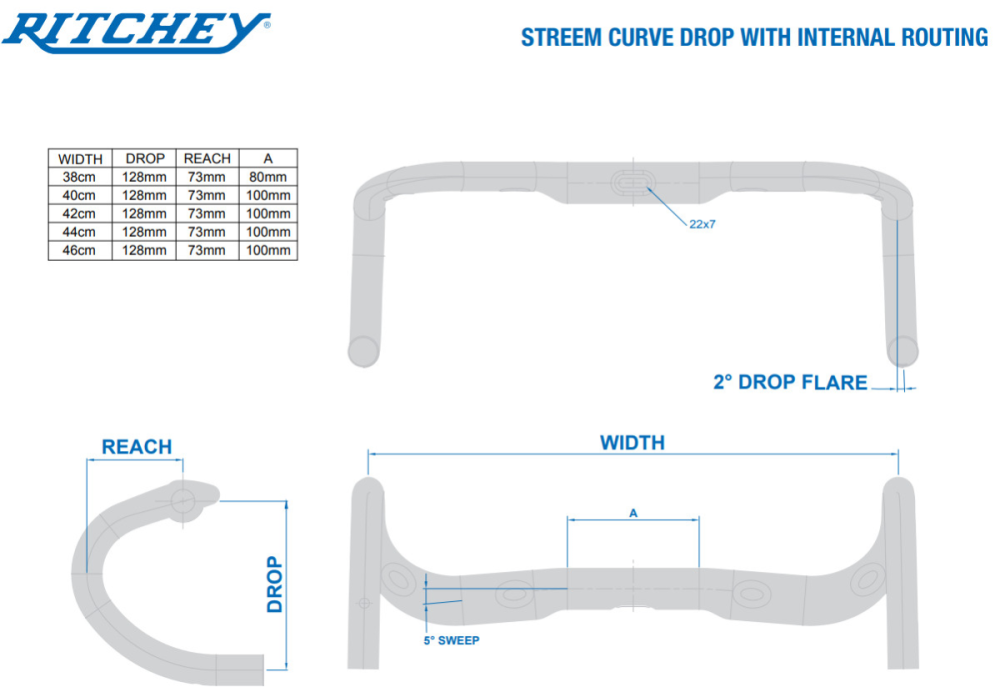 Ritchey Road Lenker Comp 20 Streem III Curve 38cm (c-c), blatte black, 31.8mm Full internal routing & Di2