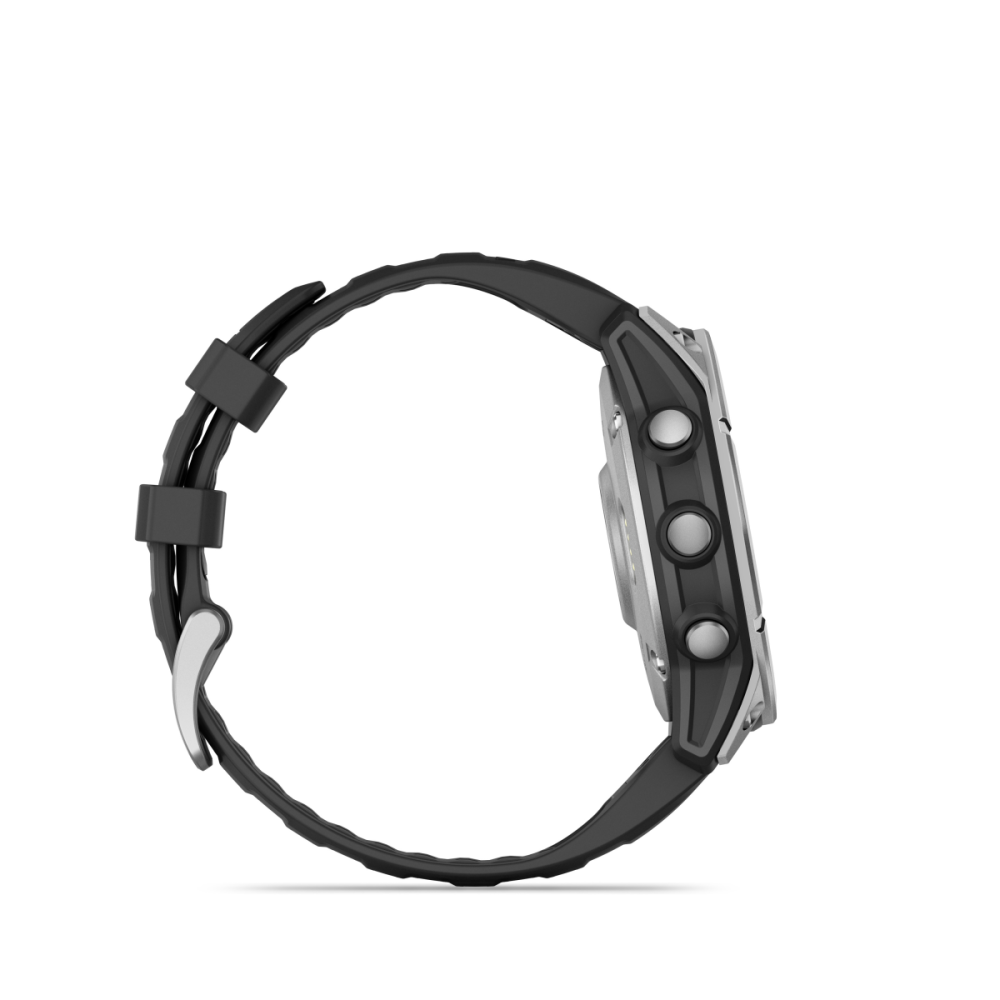 Garmin fēnix® E – 47 mm, AMOLED, mit QuickFit®-Silikon-Armband 22 mm, Sportuhr, Schwarz/Silber