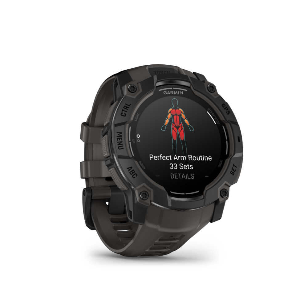 Garmin Instinct 3 – 50 mm, AMOLED, mit Silikon-Wechselarmband 26 mm Twilight, Sportuhr, Schwarz